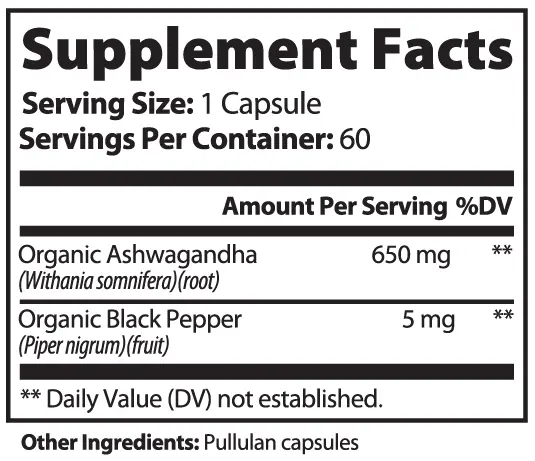 Ashwagandha 550mg 60 Capsules - Subtle Supplements